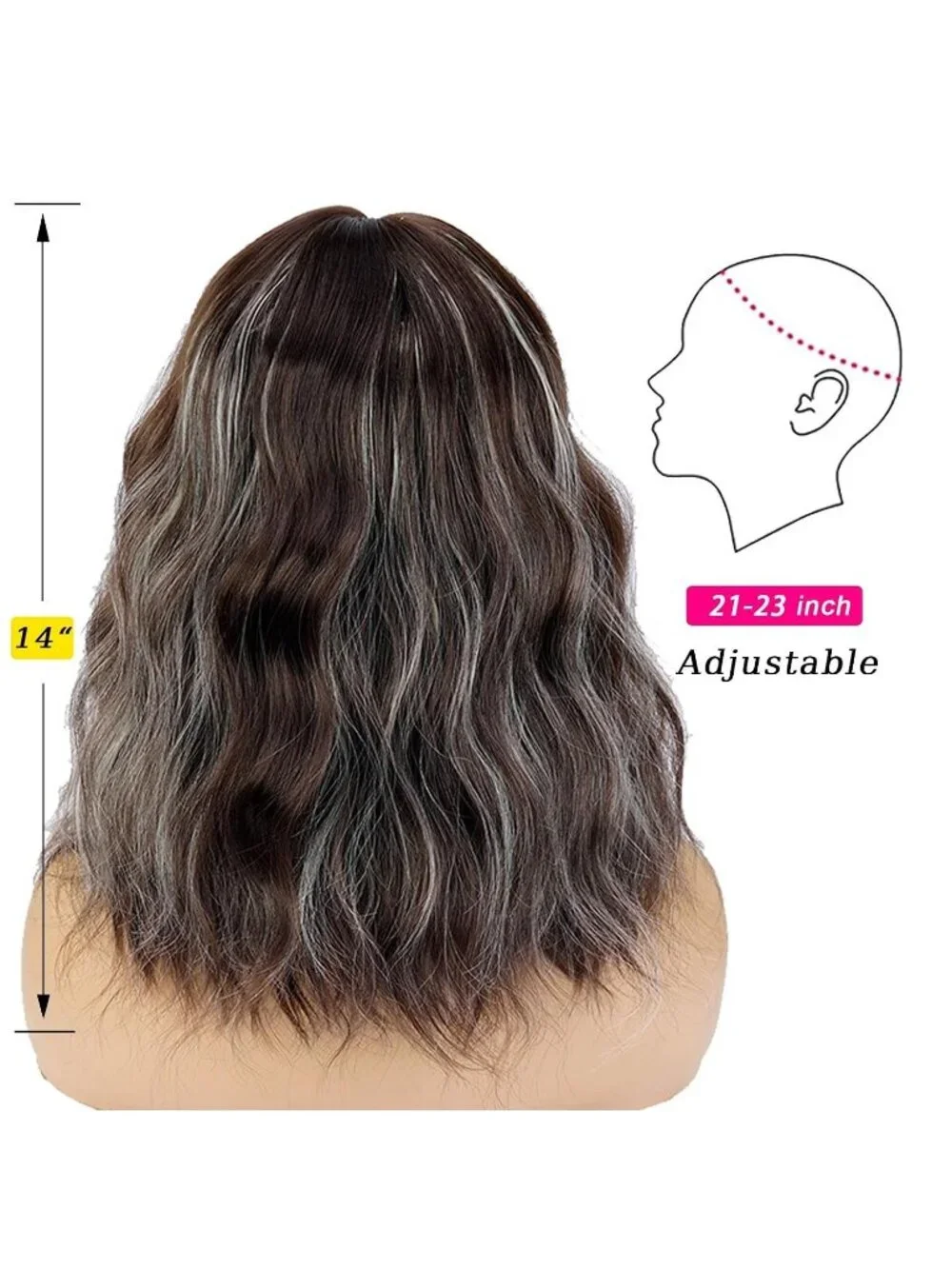 Women Brown Mixed Blonde 14 Inch Heat Resistant Short Bangs Bob Modern Wavy Wigs